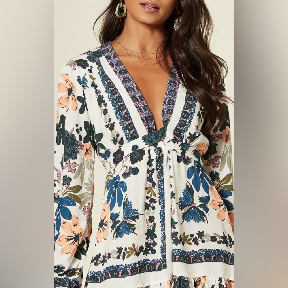 Free People Violet Hill Babydoll Boho Blouse Top - Sz 8 - Picture 3 of 12